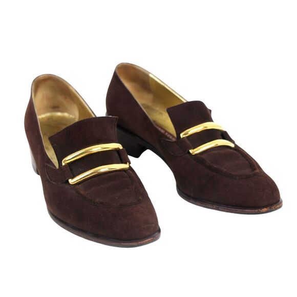 VTG Walter Steiger BROWN REAL LEATHER SUEDE LOW HEEL ALMOND TOE LOAFER SHOES 9B - Picture 6 of 12